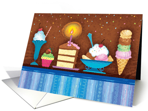 Happy Birthday Chocolate Desserts Cake Confetti Blue card (1514490)