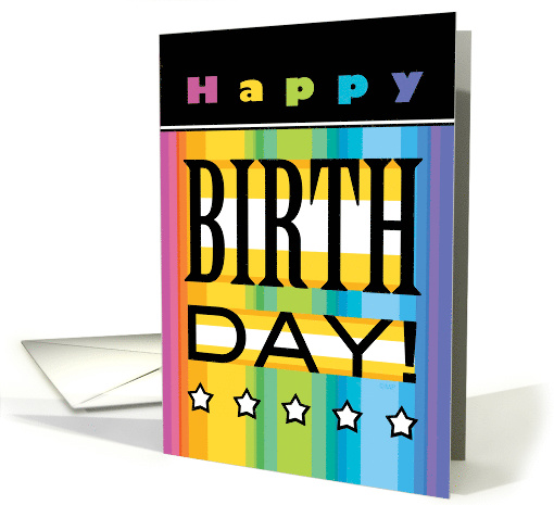 Happy Birthday Typography Bright Colored Stripes Stars card (1514760)