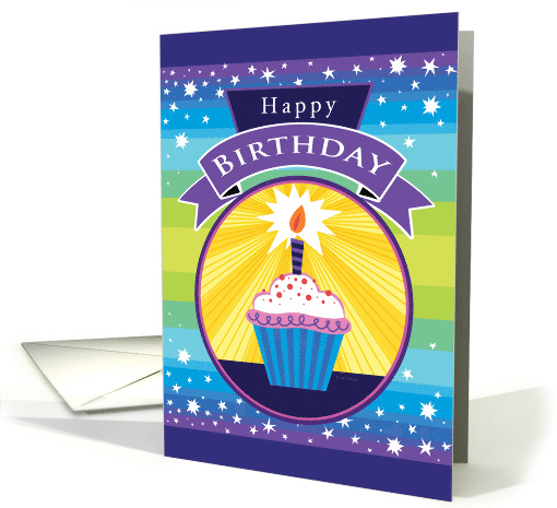 Happy Birthday Cupcake Stars Purple Blue card (1514764)