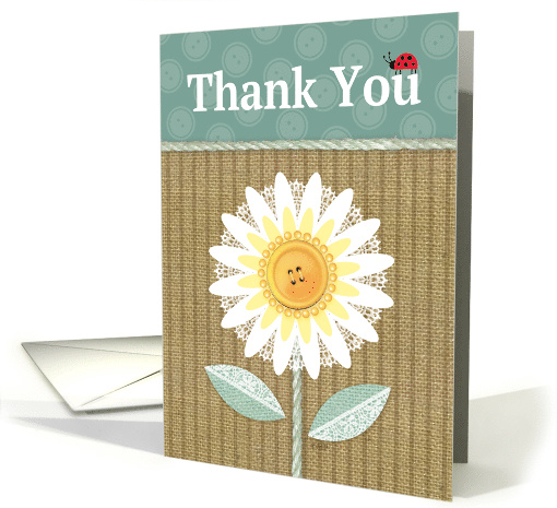 Rustic Thank You Lace Burlap Buttons Lady Bug Daisy card (1515902)