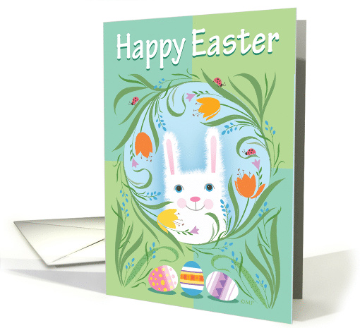 Happy Easter Bunny Eggs Tulips Ladybugs card (1516490)
