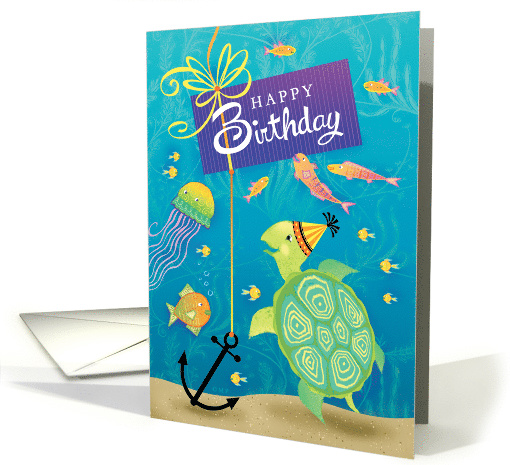 Happy Birthday Sea Turtle Present Anchor Far Away card (1516498)