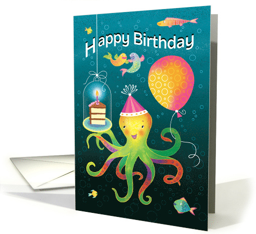 Happy Birthday Octopus Chocolate Cake Slice card (1516528)