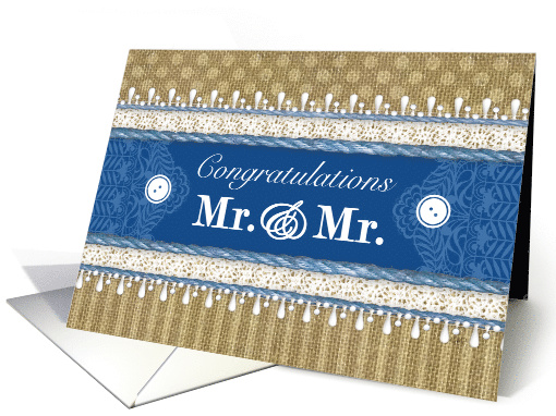 Congratulations Wedding Mr & Mr Blue Burlap Lace card (1517054)