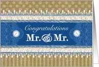 Congratulations Wedding Mr & Mr Blue Burlap Lace card
