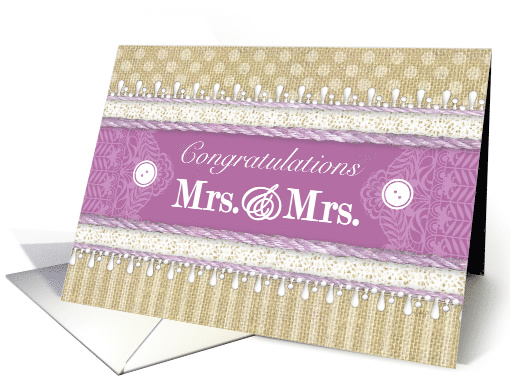 Congratulations Wedding Mrs & Mrs Pink Purple Burlap Lace card