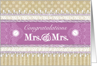 Congratulations Wedding Mrs & Mrs Pink Purple Burlap Lace card