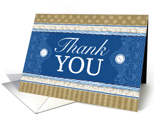 Thank You Wedding Gift Rustic Blue Burlap Lace card (1517058)