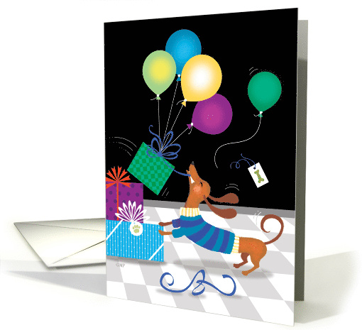 Dachshund Happy Birthday Presents Balloons card (1517490)