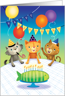 Cat Happy Birthday Fish Cake Balloons card