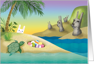 Happy Easter Island Bunny Turtle Eggs card