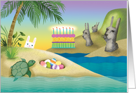 Happy Easter Fools’ Birthday Island Bunny Turtle Eggs card