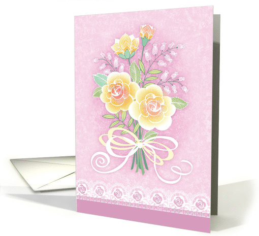 Pink Yellow Rose Lace Mother's Day Bouquet For Mom From Son card