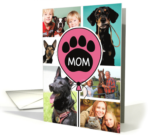 Paw Print Pink Balloon Happy Mother's Day From Pets Custom Photo card