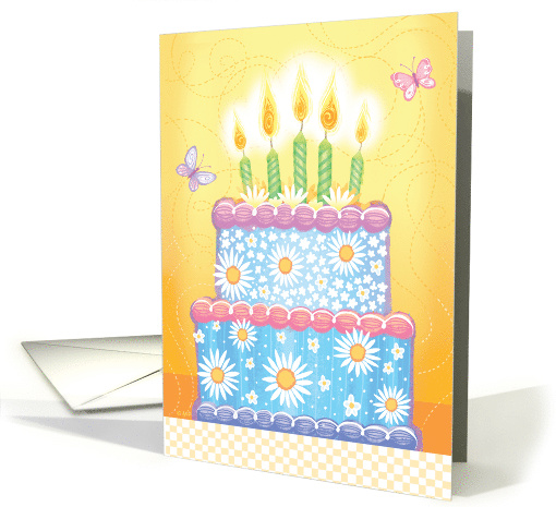 Happy Birthday Daisy Cake Butterflies card (1528852)