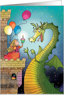 Birthday Dragon Princess Castle Balloons card