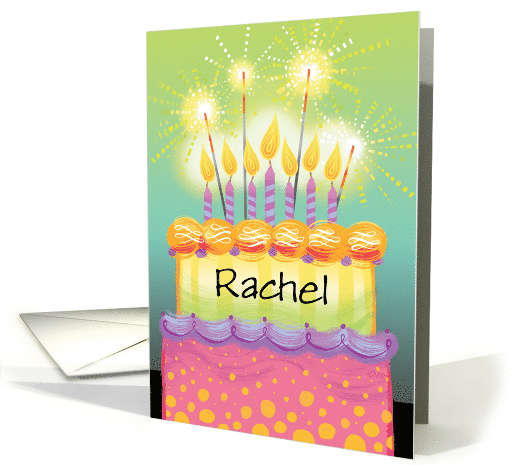 Custom Birthday Tall Cake with Candles Sparklers card (1537398)