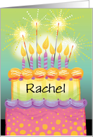 Custom Birthday Tall Cake with Candles Sparklers card