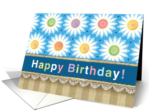 Colorful Rustic Happy Birthday Daisies Burlap Lace... (1537424)
