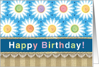 Colorful Rustic Happy Birthday Daisies Burlap Lace Buttons Business card