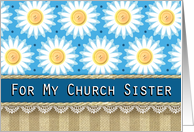 Church Sister Thinking of You Religious Daisy Burlap Lace card