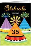 Celebrate Birthday Bright Party Hats Custom Age Thirty five card