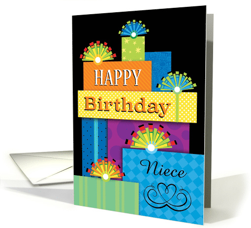 Happy Birthday Presents Bows Heart Custom Niece card (1538778)