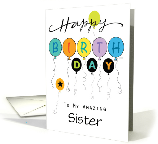 Sister Retro Birthday Balloons Custom card (1539736)