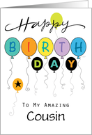 Retro Birthday Balloons Custom Cousin card