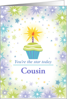 Birthday Cupcake with Stars Custom Cousin card