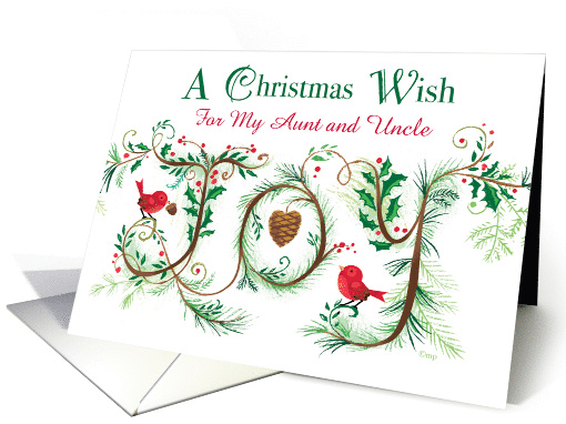 Aunt and Uncle Merry Christmas Joy Pine Branches Red Birds card
