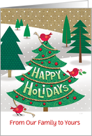 From Our Family to Yours Happy Holidays Red Bird in Christmas Tree card