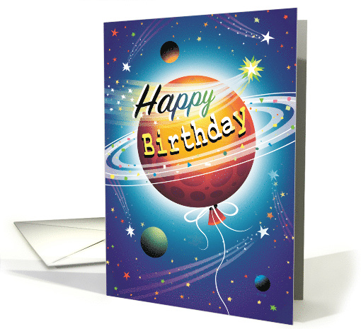 Balloon in Space Happy Birthday Shooting Stars card (1542392)