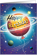 Balloon in Space Happy Birthday Shooting Stars card