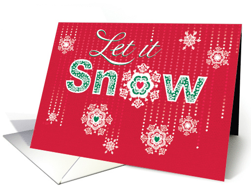 Business Hand Lettered Let It Snow Red Christmas Lace Snowflakes card
