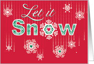 Business Hand Lettered Let It Snow Red Christmas Lace Snowflakes card