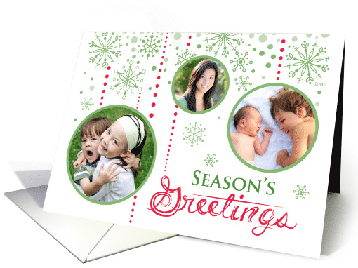 Season's Greetiings Snowflakes Red Green Christmas Custom Photo card