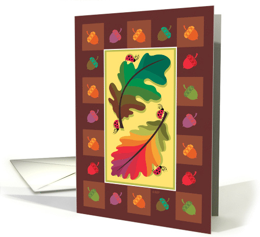 From Both of Us Happy Thanksgiving Leaves Acorns Lady Bugs card