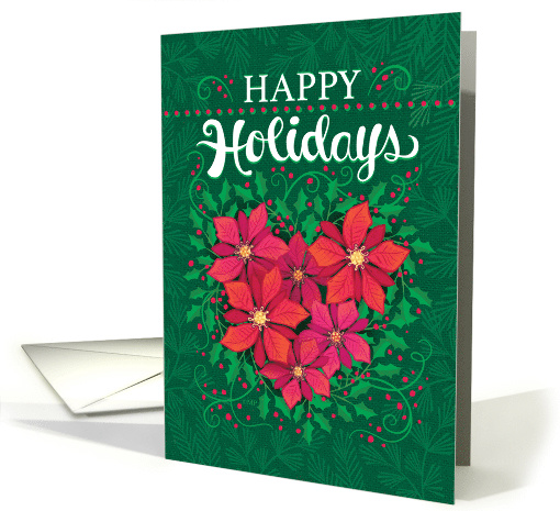 Happy Holidays Poinsettia Heart Christmas Business card (1548612)