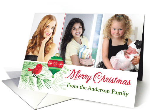 Red Bird Merry Christmas ornament Custom Photos card (1551696)