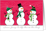 for My Aunt and Her Family Snowmen Happy Holidays Christmas card