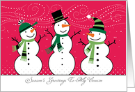 Cousin Happy Holidays Snowmen Christmas card