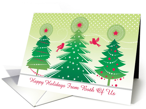 From Both Of Us Happy Holidays Christmas Trees Red Birds card