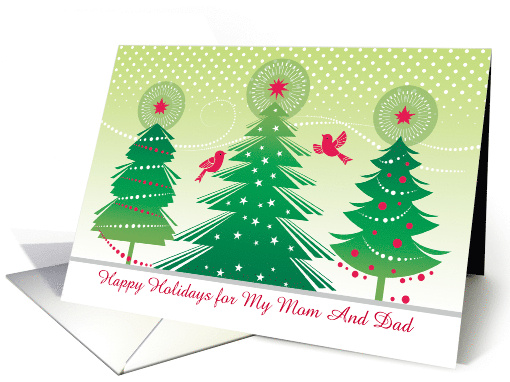 Mom And Dad Happy Holidays Christmas Trees Red Birds card (1552384)