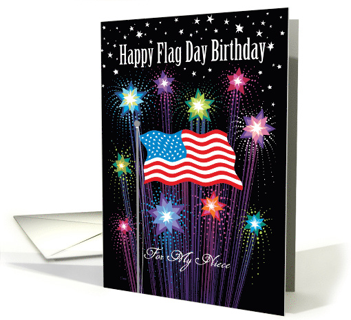 Happy Flag Day Birthday Stars Stripes Fireworks Niece card (1554802)