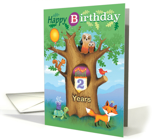 Happy Birthday Woodland Animals Oak Tree Owl Cake 2nd Second card