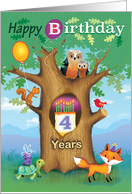 Happy Birthday Woodland Animals Oak Tree Owl Cake 4th Fourth card