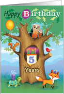 Happy Birthday Woodland Animals Oak Tree Owl Cake 5th Fifth card