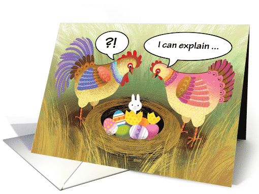 Easter Bunny Humor Rooster Hen Chicken Eggs card (1566426)