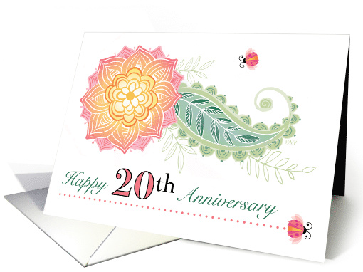 20th Wedding Anniversary Flower Paisley Lady Bugs Twentieth card